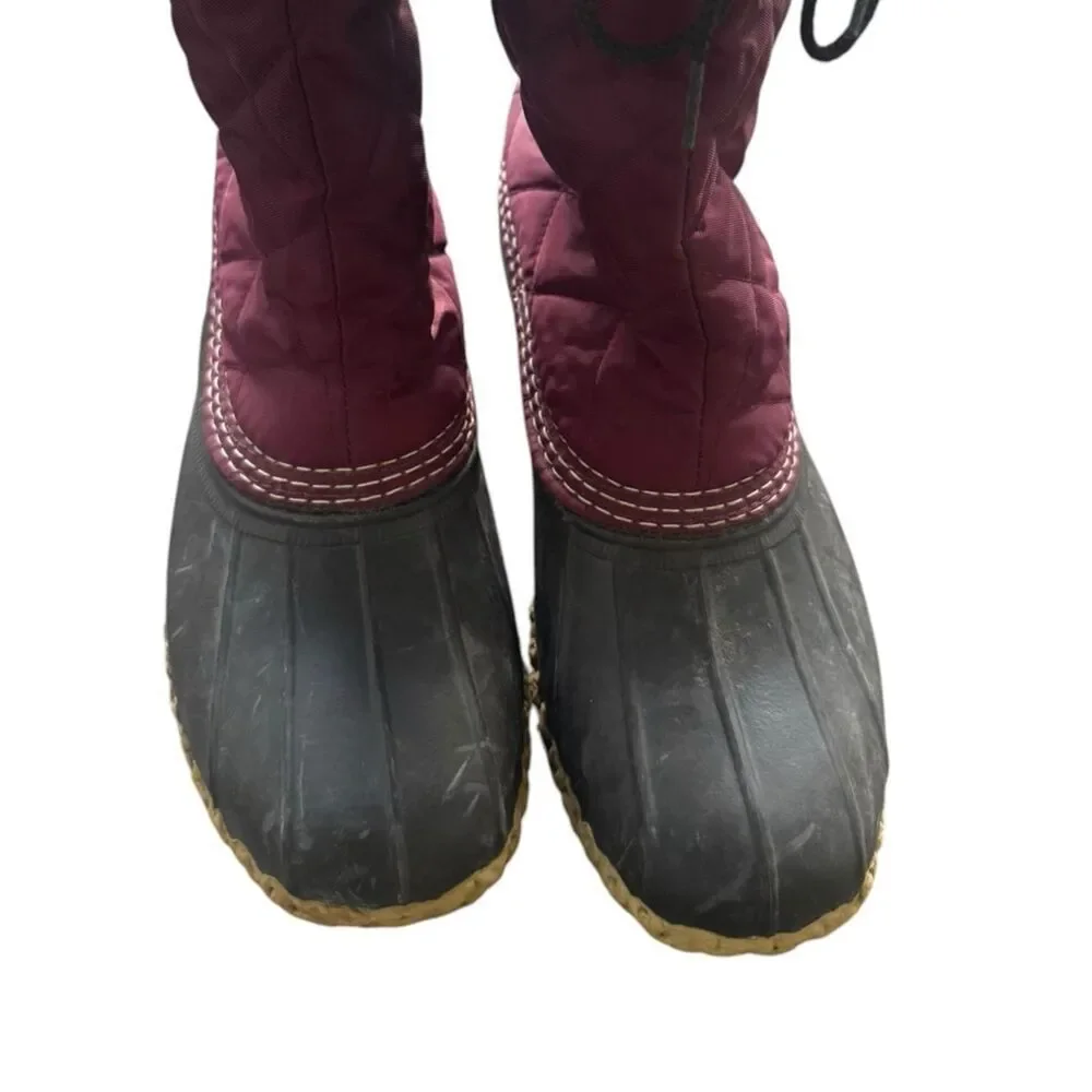 L.L. Bean Duck Boots Red Quilted Lace Up Sherpa Waterproof Winter Mid Calf 9